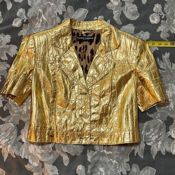 Rare Dolce & Gabbana Gold Leather Jacket Size 46 - Picture 13 of 14